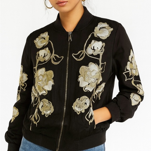Kimchi Blue Jackets & Blazers - Kimchi Black Gold Floral Bomber Jacket Embroidered Boho Indie Asian Medium -Read